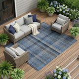 8' X 10' Blue Plaid Washable Non Skid Indoor Outdoor Area Rug