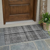 2' X 3' Gray Plaid Washable Non Skid Indoor Outdoor Area Rug