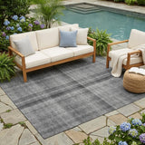 5' X 8' Gray Plaid Washable Non Skid Indoor Outdoor Area Rug