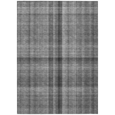 5' X 8' Gray Plaid Washable Non Skid Indoor Outdoor Area Rug
