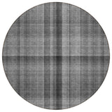 8' Round Gray Round Plaid Washable Non Skid Indoor Outdoor Area Rug
