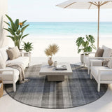 8' Round Gray Round Plaid Washable Non Skid Indoor Outdoor Area Rug