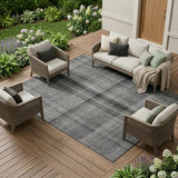8' X 10' Gray Plaid Washable Non Skid Indoor Outdoor Area Rug