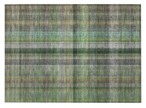 2' X 3' Green Beige and Gray Plaid Washable Non Skid Indoor Outdoor Area Rug