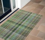 3' X 5' Green Plaid Washable Non Skid Indoor Outdoor Area Rug