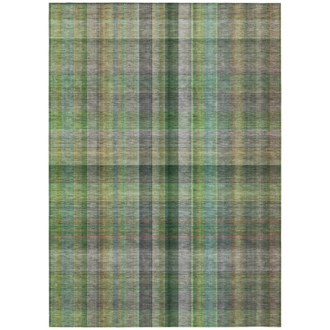 5' X 8' Green Plaid Washable Non Skid Indoor Outdoor Area Rug