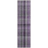 2' X 8' Purple Gray and Black Plaid Washable Non Skid Indoor Outdoor Area Rug