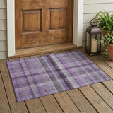 3' X 5' Purple Plaid Washable Non Skid Indoor Outdoor Area Rug