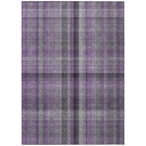 3' X 5' Purple Plaid Washable Non Skid Indoor Outdoor Area Rug