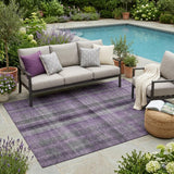 5' X 8' Purple Gray and Black Plaid Washable Non Skid Indoor Outdoor Area Rug