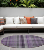 8' Round Purple Round Plaid Washable Non Skid Indoor Outdoor Area Rug