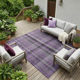 8' X 10' Purple Plaid Washable Non Skid Indoor Outdoor Area Rug