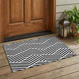 2' X 3' Black and White Geometric Washable Non Skid Indoor Outdoor Area Rug