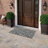 3' X 5' Black and White Geometric Washable Non Skid Indoor Outdoor Area Rug