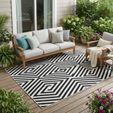 5' X 8' Black and White Geometric Washable Non Skid Indoor Outdoor Area Rug