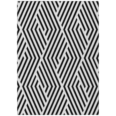 5' X 8' Black and White Geometric Washable Non Skid Indoor Outdoor Area Rug