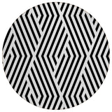 8' Black And White Round Geometric Washable Indoor Outdoor Area Rug