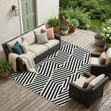8' X 10' Black and White Geometric Washable Non Skid Indoor Outdoor Area Rug