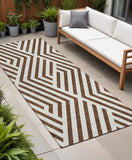 8' Runner Brown and White Geometric Washable Non Skid Indoor Outdoor Runner Rug