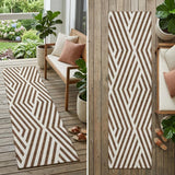 8' Runner Brown and White Geometric Washable Non Skid Indoor Outdoor Runner Rug