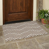 3' X 5' Brown and White Geometric Washable Non Skid Indoor Outdoor Area Rug