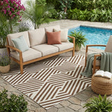 5' X 8' Brown and White Geometric Washable Non Skid Indoor Outdoor Area Rug