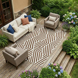 8' X 10' Brown and White Geometric Washable Non Skid Indoor Outdoor Area Rug