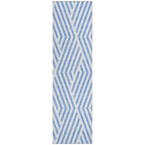 8' Blue And Ivory Geometric Washable Indoor Outdoor Runner Rug