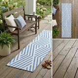 8' Blue And Ivory Geometric Washable Indoor Outdoor Runner Rug