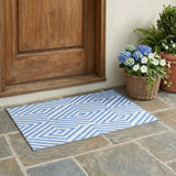 3' X 5' Blue and Ivory Geometric Washable Non Skid Indoor Outdoor Area Rug