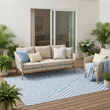 5' X 8' Blue And Ivory Geometric Washable Indoor Outdoor Area Rug