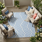 8' X 10' Blue and Ivory Geometric Washable Non Skid Indoor Outdoor Area Rug