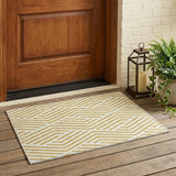 2' X 3' Gold and White Geometric Washable Non Skid Indoor Outdoor Area Rug