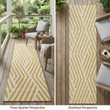 8' Runner Gold and White Geometric Washable Non Skid Indoor Outdoor Runner Rug