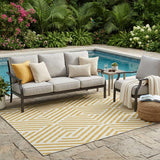 5' X 8' Gold and White Geometric Washable Non Skid Indoor Outdoor Area Rug
