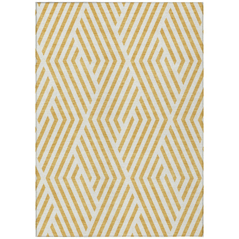 5' X 8' Gold and White Geometric Washable Non Skid Indoor Outdoor Area Rug
