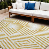 8' X 10' Gold and White Geometric Washable Non Skid Indoor Outdoor Area Rug