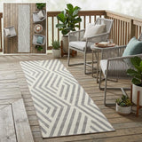 8' Gray And Ivory Geometric Washable Indoor Outdoor Runner Rug