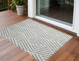 3' X 5' Gray and Ivory Geometric Washable Non Skid Indoor Outdoor Area Rug