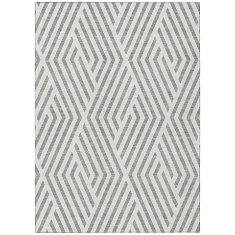 3' X 5' Gray and Ivory Geometric Washable Non Skid Indoor Outdoor Area Rug