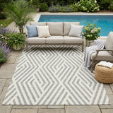 5' X 8' Gray and Ivory Geometric Washable Non Skid Indoor Outdoor Area Rug