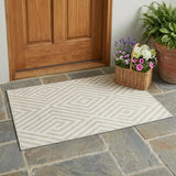 3' X 5' Beige And Ivory Geometric Washable Indoor Outdoor Area Rug