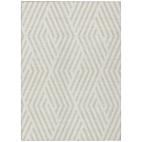 3' X 5' Beige And Ivory Geometric Washable Indoor Outdoor Area Rug