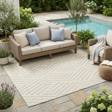 5' X 8' Beige and Ivory Geometric Washable Non Skid Indoor Outdoor Area Rug