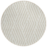 8' Beige And Ivory Round Geometric Washable Indoor Outdoor Area Rug