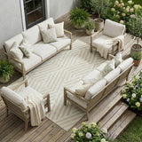 8' X 10' Beige and Ivory Geometric Washable Non Skid Indoor Outdoor Area Rug
