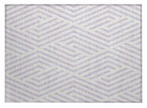 2' X 3' Lavender and Ivory Geometric Washable Non Skid Indoor Outdoor Area Rug