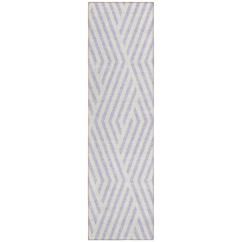8' Runner Lavender and Ivory Geometric Washable Non Skid Indoor Outdoor Runner Rug