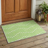 2' X 3' Lime Green and White Geometric Washable Non Skid Indoor Outdoor Area Rug