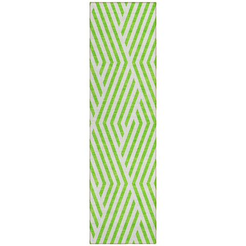8' Runner Lime Green and White Geometric Washable Non Skid Indoor Outdoor Runner Rug